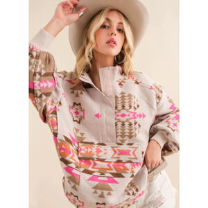 Blue B Aztec Sweater Women's Small Western Pink, Orange, Beige, Rodeo, Boho
